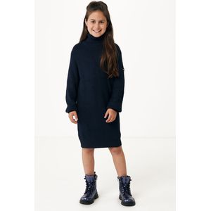 Oversized Rib Gebreide Roll Neck Jurk Meisjes - Navy - Maat 146-152