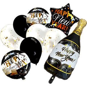 Fienosa Ballonnen Happy New Year Champagne Fles - Helium Geschikt - Kerstcadeau