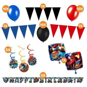 Blaze en de Monsterwielen - Verjaardag - Versiering - Decoratie versier set - Kinderfeest - Vlaggenlijn - Slingers - Ballonnen - Folieballon - Plafond swirls