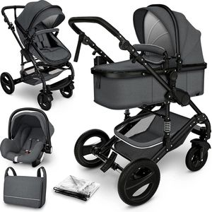 Kinderwagen 3 in 1 - met luiertas - Antraciet/Zwart