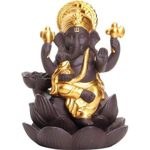 Keramische Ganesha Olifant God Wierook Houder - Backflow Wierook Brander Ganesh Standbeeld Boeddha Beeldje Gouden