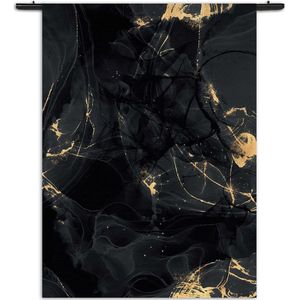 Mezo Wandkleed Abstract Marmer Look Zwart met Goud 05 Rechthoek Verticaal XXL (250 X 180 CM) - Wandkleden - Met roedes