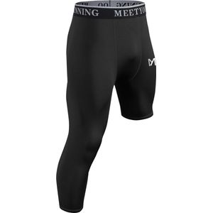 MEETYOO 3/4 Leggings Heren Sportlegging Compressiebroeken Heren Hardloopleggings Leggings Atletische workout Gymbroeken Basketbal-Zwart-L