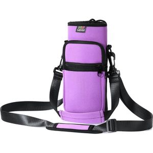 Water Bottle Carrier Bag - Adjustable Shoulder Hand Strap - 2 Pocket Sling Neoprene Sleeve - Sports Bottle Bag for Hiking - Taro Purple