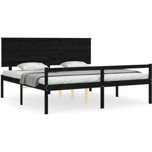 vidaXL - Seniorenbed - met - hoofdbord - massief - hout - zwart - 200x200 - cm