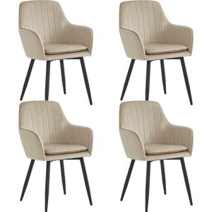 Colenis® - Lavin Eetkamerstoel - Set Van 4 - Beige - Fluweel - Met armleuning