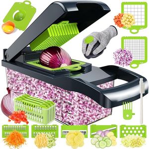 16-in-1 groentesnijder, multifunctionele groentesnijder, groentesnijder, groentesnijder, groentesnijder met 7 verwisselbare messen, groenteschaaf, dicer voor het schaven van groenten, wortels,