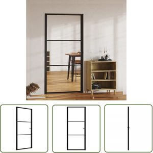 The Living Store Binnendeur 102,5x201,5 cm ESG-glas en aluminium zwart - Binnendeuren - Glazen Deur - Modern Interieur - Zwarte Deur - Aluminium Deur