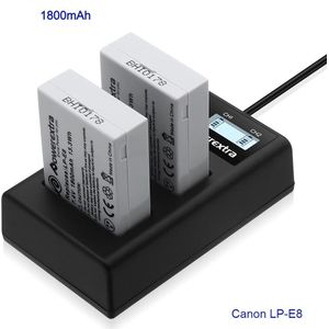 Accu set met oplader geschikt voor Canon LP-E8 - 1800 mAh set van 2 batterijen met duo oplader voorzien van LCD en USB