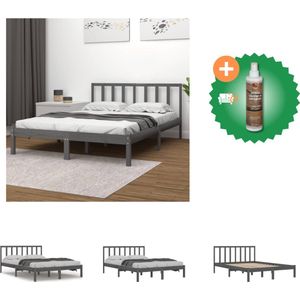 vidaXL Bedframe - Grenenhout - 135 x 190 cm - Grijs - Bed - Inclusief Houtreiniger en verfrisser