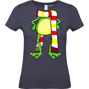 Dames t-shirt Oeteldonk Sjaal Kikker | Carnavalskleding heren dames | Carnaval Kostuum | Foute Party | Navy Dames | maat M