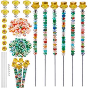 Kralen Tuin Stakes Kit - Decoratieve Fairy Tuin Accessoires Diy - Zonnebloem Kralen Stakes Tuin Decor kit - 6Pcs Crystal Zonnebloem Stopper Top