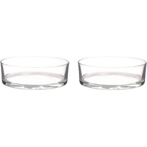 2x Lage schalen/vazen transparant rond glas 8 x 25 cm - cilindervormig - glazen vazen - woonaccessoires