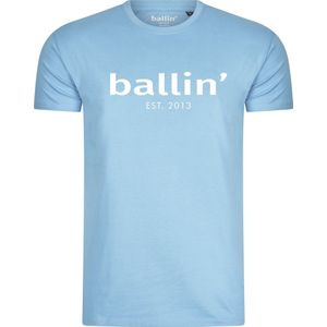 Heren Tee SS met Ballin Est. 2013 Regular Fit Shirt Print - Blauw - Maat XL