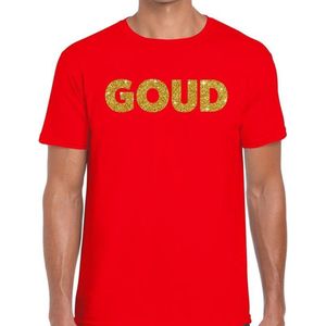 Bellatio Decorations feest t-shirt voor heren goud - glitter tekst - foute party/carnaval - rood XL