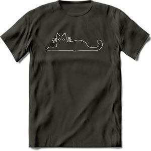 Gekke Kat - Katten T-Shirt Kleding Cadeau | Dames - Heren - Unisex | Dieren shirt | Grappig Verjaardag kado | Tshirt Met Print | - Donker Grijs - S