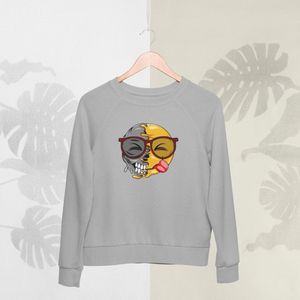 Feel Free - Halloween Sweater - Smiley: Nerd Gezicht Genieten Van Heerlijk Eten - Maat XL - Kleur Grijs