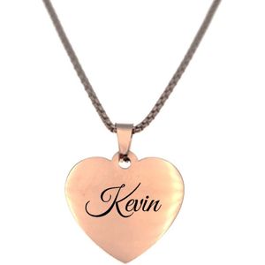 Ketting - Hart - Met Naam - Kevin - Rosegoud