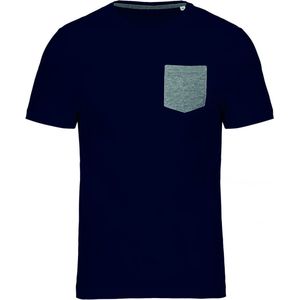 Biologisch T-shirt met borstzakje Kariban Donkerblauw/Heather Grijs - XXL