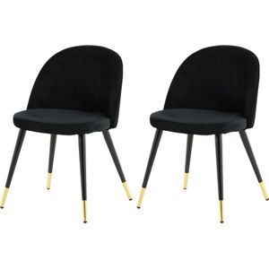 Venture-Home-Eetkamerstoelen-2-st-Velvet-fluweel-zwart-en-messing