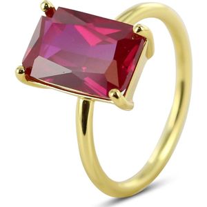 Silventi 9SIL-22589 Zilveren Ring - Dames - Zirkonia - Rechthoek -12 x 8 mm - Robijn Rood - Maat 54 - 1,76 mm - Zilver - Gold Plated (Verguld/Goud op Zilver)