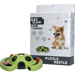 Eat Slow Live Longer Puzzel Beetle - Uitdagende Hondenpuzzel - 23,3 x 8,3 x 32 cm - Intelligentie Speelgoed voor Honden - Voerbak honden - Anti-schrok voerbak - Groen