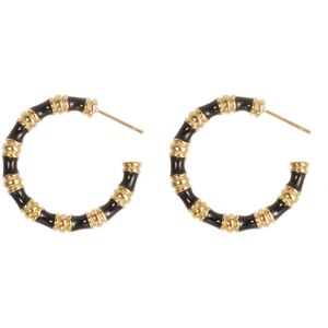 The Jewellery Club - Emily earrings black - Oorbellen - Dames oorbellen - Stainless steel - Goud - Beige - 3 cm