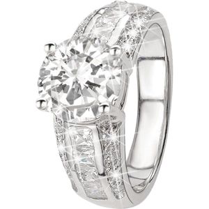 Lucardi Dames Ring met zirkonia bling - Ring - Cadeau - Echt Zilver - Zilverkleurig