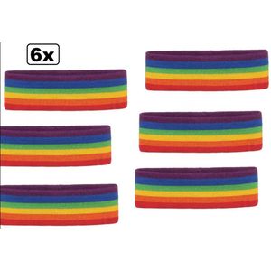 6x Hoofdband Regenboog - zweetband hoofd band fitness gay pride regenboog vrolijk thema feest festival