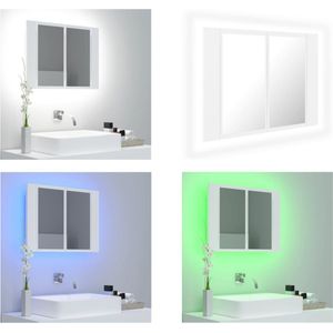 vidaXL Badkamerkast met spiegel en LED 60x12x45 cm acryl wit - LED-spiegelkast - LED-spiegelkasten - Kast - Kasten