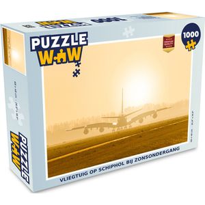 Puzzel Vliegtuig op Schiphol bij zonsondergang - Legpuzzel - Puzzel 1000 stukjes volwassenen