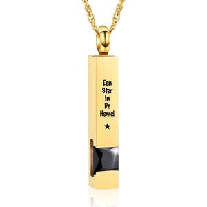Luxe Ashanger | Met Ketting En Gravering | Een Ster In De Hemel | Assieraad | Goudkleurig Met Zwarte Steen | As Ketting | Gedenksieraad | Urn | Incl. As vuller