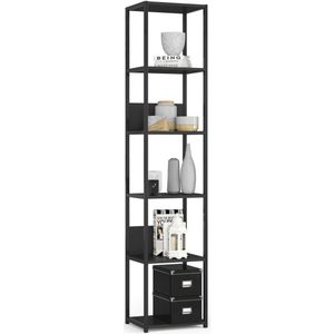 Open Boekenkast, Ladderkast, Loft Design / Metalen Vakkenkast met 6 Planken / Opbergplank / Boekenrek Opslagrek / Zwart / 40 x 192 x 32 cm