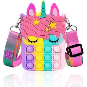 YONO Pop It Schoudertasje Unicorn – Fidget Toys Tasje Eenhoorn voor Meisjes – Handtasje – Regenboog