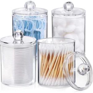 Plastic Doorzichtige Qtip Dispenser Houders 4 Stuks - Badkamer Organizer Set voor Katoenen Ballen en Wattenstaafjes
