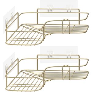 Navaris Doucherek zonder boren - Set van 2 douchemandjes - Ophangbaar hoekrekje voor in de douche - Badkamer rek in goudkleurig