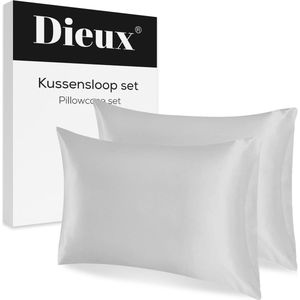 Dieux® - Luxe Satijnen Kussensloop - Grijs - Kussenslopen 60 x 70 cm - set van 2 - Kussensloop Satijn - Anti allergeen - Huidverzorging - Haarverzorging