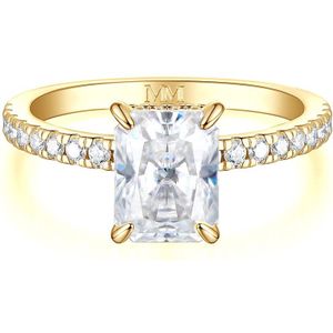 Astra - 14k Geelgouden Radiant Moissanite Ring met Pavé Zijstenen & Hidden Halo - 1.8 karaat