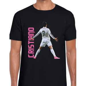CR7 Uniseks T-Shirt - Zwart text roze- Maat L - Korte mouwen - Ronde hals - Normale pasvorm - Cristiano ronaldo - Voetbal - Voor mannen & vrouwen - Kado