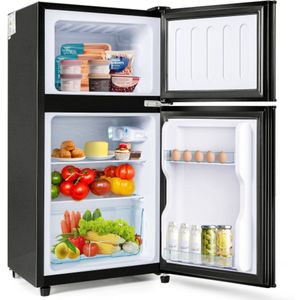 Cool en vriezercombinatie, 86,8 cm hoog, 45,5 cm breed, dubbele deur, met een totaal van 60 liter, 22 liter vriezervolume, 38 liter koelvolume. 102 kWh/jaar, LED -licht. Premium zwart [energieklasse e]