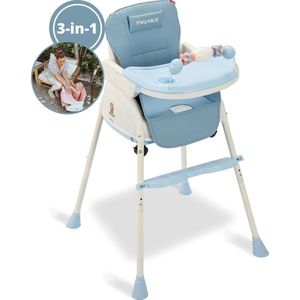 Twinky® Kinderstoel – 2-in-1 Kinderwagen Set – Blauw – Inklapbare Eetstoel & Baby Wagentje en Babystoel Voor Aan Tafel  –  Kinderzetel, Peuterstoeltje en Meegroeistoel  in 1