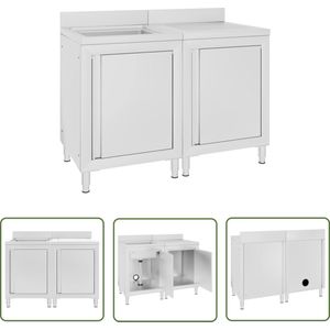 The Living Store Wastafelkast commercieel 120x60x96 cm roestvrij staal - Gootsteenkast - Keukeninrichting - Inox - Roestvast Staal - Horeca Meubilair