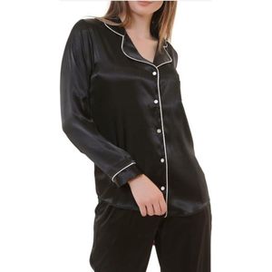 Satijn Dames 2- Delige -Pyjama- Luxe Pyjamaset- Nachtkleding Zwart Maat M