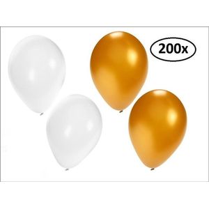 Ballonnen helium 200x goud en wit - ballon helium lucht trouwen huwelijk jubileum festival verjaardag party goud wit