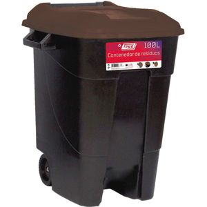 Eco Afvalcontainer 100 Liter - Zwarte Bodem en Bruin Deksel