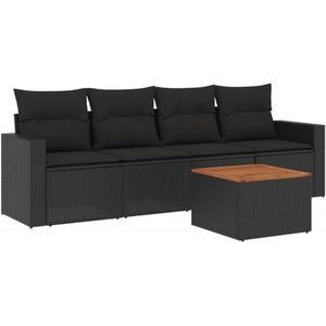 vidaXL Loungeset 5-delig - Poly Rattan - Zwart Loungeset - Lounge Set - Tuinlounge - Buitendrank - Outdoor Furniture