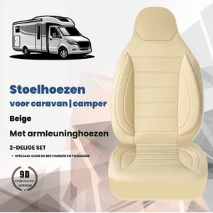 Stoelhoezen voor caravan | camper in pasvorm, set van 2 stuks - bestuurder 1 + 1 passagierszijde | Met armleuning hoezen | CBS102-U | Beige