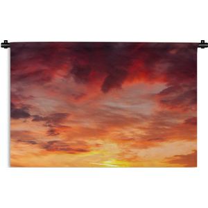 Wandkleed Zonsondergang op het Strand  - Vurige zonsondergang met wolken Wandkleed katoen 120x80 cm - Wandtapijt met foto