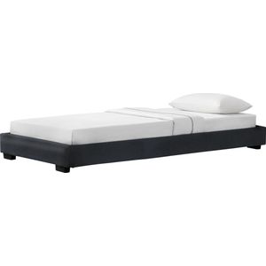 In And OutdoorMatch Houten bed Shaina - Laag - Imitatieleer - Met bedbodem - 90x200 cm - Zwart - Klassiek design