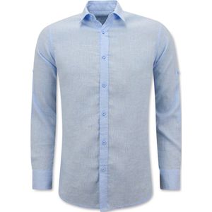 Linnen Overhemd Heren - Regular Fit - Casual Blanco - Licht Blauw